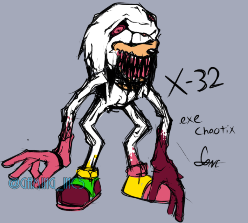 So a while back before the situation with avery i was talking to them about a version of chaotix thats still an exe

he named it bad ending chaotix, i called it X-32

he was like based on the old Revie design (before Revie came back n stuff)

obv its not coming back so here