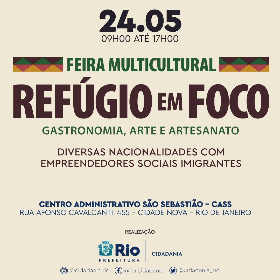 A Feira Multicultural Refúgio em Foco de Imigrantes e Empreendedores Sociais acontece nesta quarta-feira, 24 de maio, em homenagem ao Dia da África (25 de maio), no pátio do Centro Administrativo São Sebastião, sede da Prefeitura, Cidade Nova, das 09:00 às 17:00h.