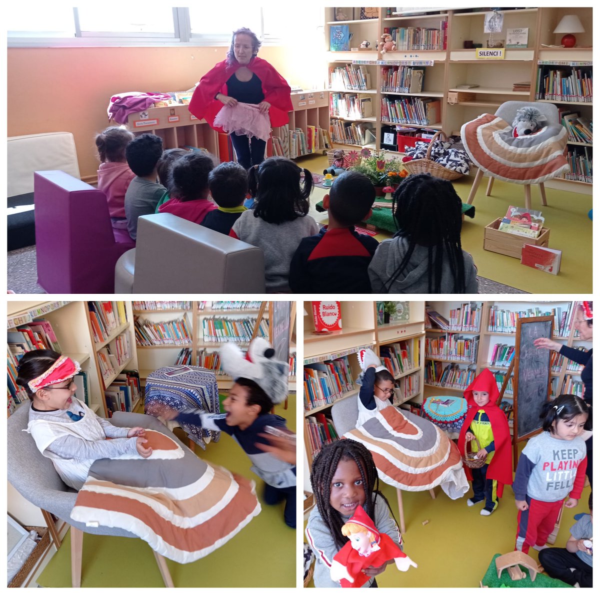 EscolaTanit's tweet photo. Entren els #Minimons a la nostra #Biblioteca!! Des de I3 a 3r, els infants han escoltat, interpretat, llegit i jugat amb el conte #LaCaputxetaVermella. Ens ho hem passat molt bé!! https://t.co/hiyFoIcxVw