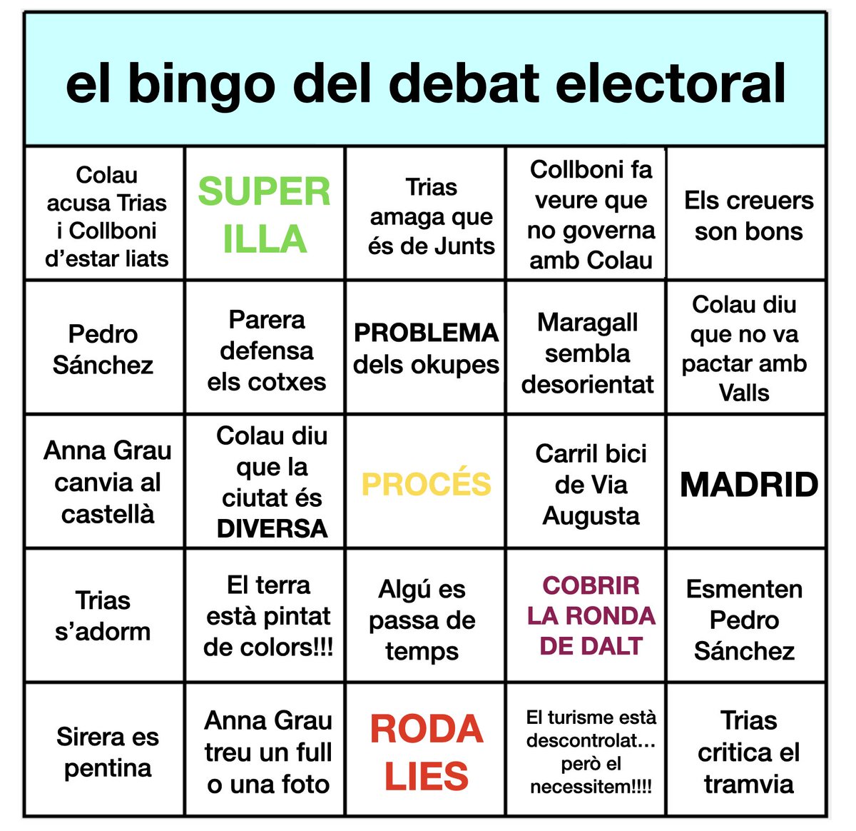 alexsnclmnt's tweet photo. Aquí teniu el bingo del #DebatTV3CatRàdio. Gaudiu! https://t.co/Nnhy83suUL