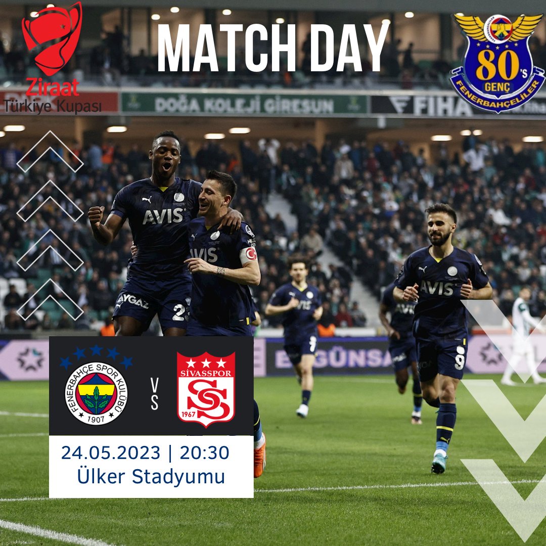 🏆 Ziraat Türkiye Kupası Yarı Final 2. Maç 
🆚 D.G. Sivasspor 
🗓 24 Mayıs Çarşamba 
🕣 20.30 
📍 <a href="/ulkerstadyumu/">Ülker Stadyumu</a> 
📲 #FenerinMaçıVar
