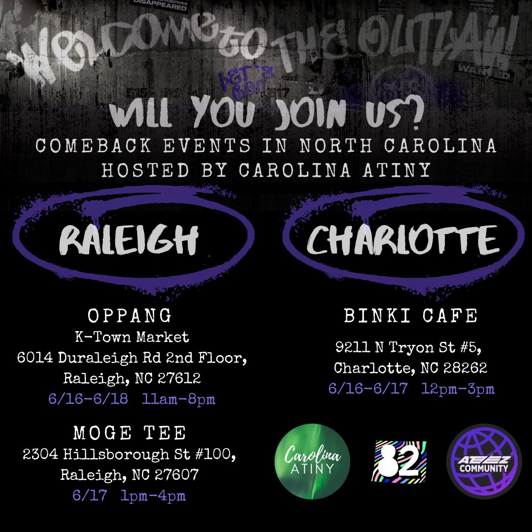 CarolinaATINY's tweet photo. WELCOME TO THE OUTLAW

Carolina ATINY will be hosting cupsleeve events in Raleigh and Charlotte to celebrate THE WORLD EP.2: OUTLAW releasing on June 16, 2023!

🤠Raleigh
🧋Oppang
Fri-Sun 6/16-6/18 11-8
🧋Moge Tee
Sat 6/17 1-4

🤠Charlotte
🧋Binki Cafe
Fri-Sat 6/16-6/17 12-3 https://t.co/7qKiIy5bF7
