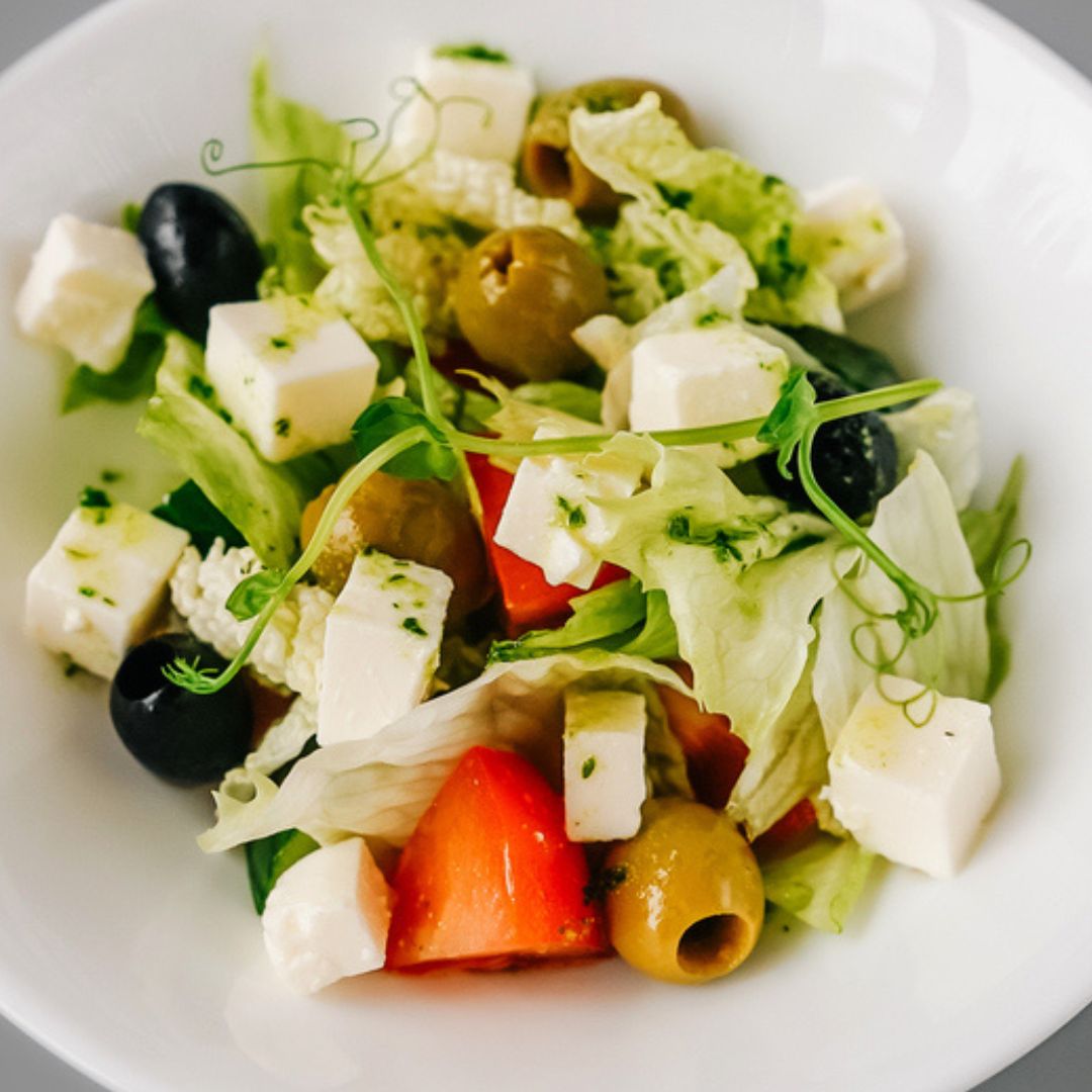 Perfectly balanced with black and green olives, Greek feta cheese, and a herby vinaigrette, a crisp Mediterranean salad is just what you need to pair with your BBQ menu!