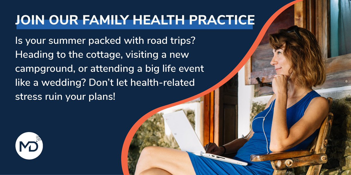 md_connected's tweet image. Don’t let health-related stress ruin your plans! As a rostered patient with MD Connected, you have access to your family physician anywhere within Ontario.  

Register yourself and your family for MD Family Health: mdconnected.ca/family-medicin…