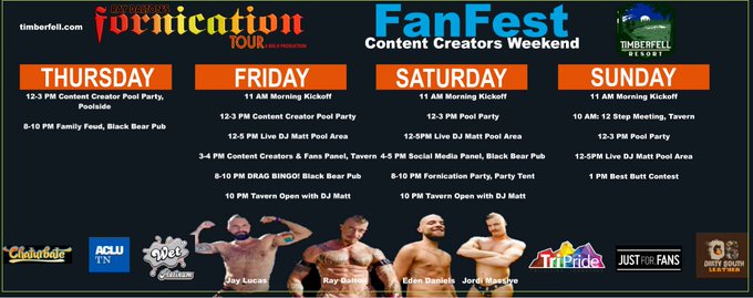 Fornication / Fan Fest (content creators weekend) will be June 7 - June 11.  Reservations https://t.co/QnN1fbr6Nq