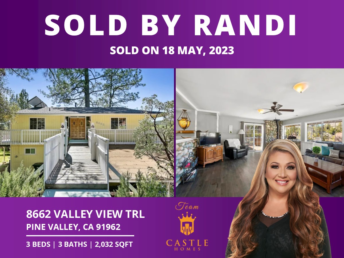 8662 Valley View Trl, Pine Valley, CA 91962 - Sold by Randi on May 18, 2023!

#listaproperty #listmyhome #listingagent #marketingmadness #mls #randicastle007 #realtor #relocatetosandiego #sellahome #sellfast #sellfortopdollar #sellmyhouse #stageahomesandiego #topdollar #zillow