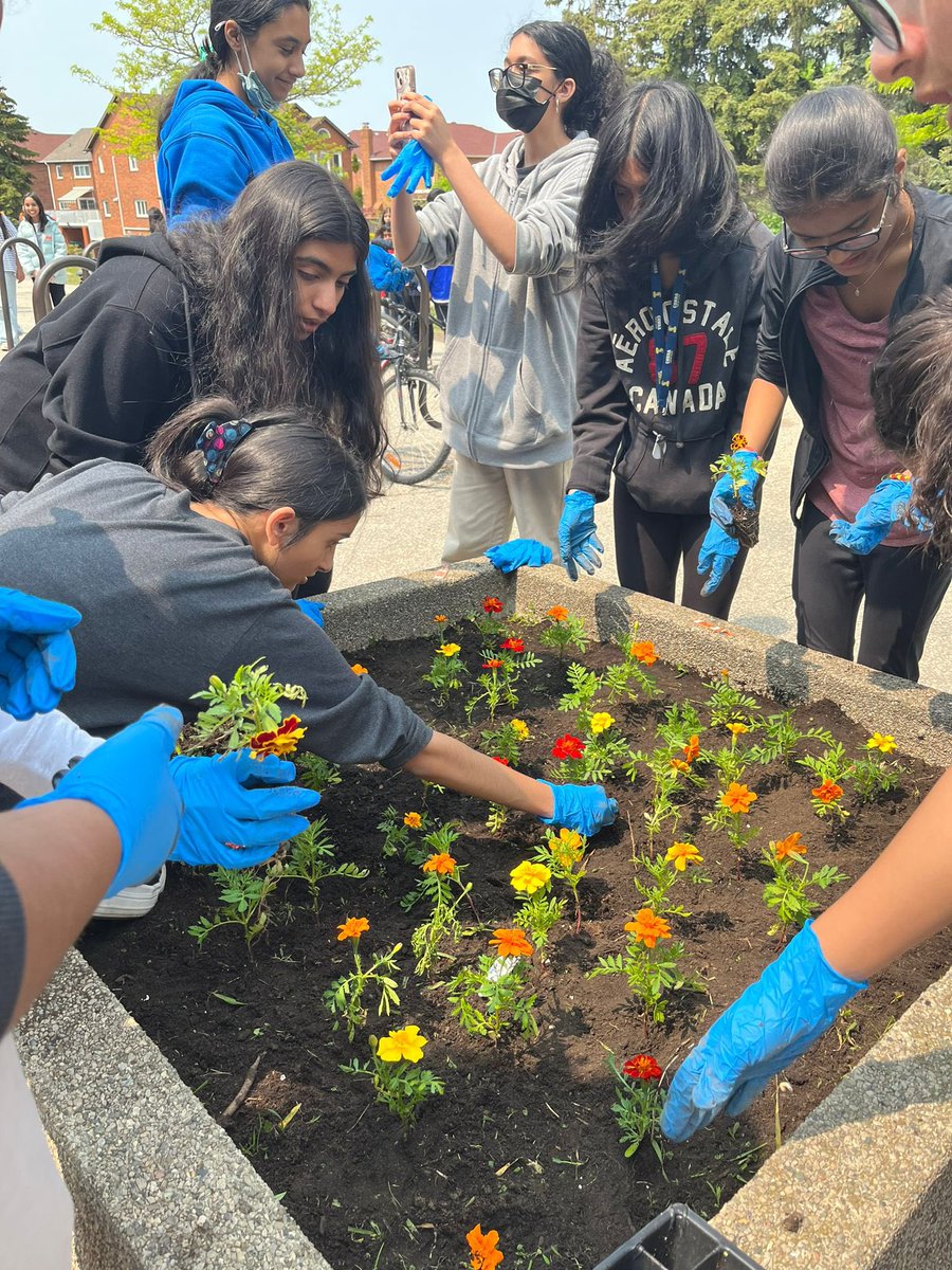 FletchersSrPS's tweet photo. The newest addition to our Fletcher’s Creek community: a beautiful flower garden planted by our very own Green Team (808), led by Mr. I @dan_ippolito, Mrs. Malik and Mrs. Hamouda. @PeelSchools @PDSB_eco https://t.co/laSoHQBo7u