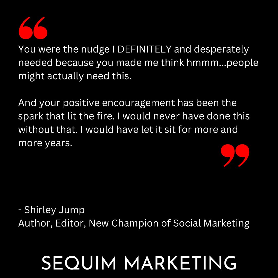Wanna conquer social? I'll be your nudge and your guide.

I have a system to show you that will get you promoted by the algorithms. W00T!

#socialmedia #socialmarketing #algorithm #sequim #marketing
