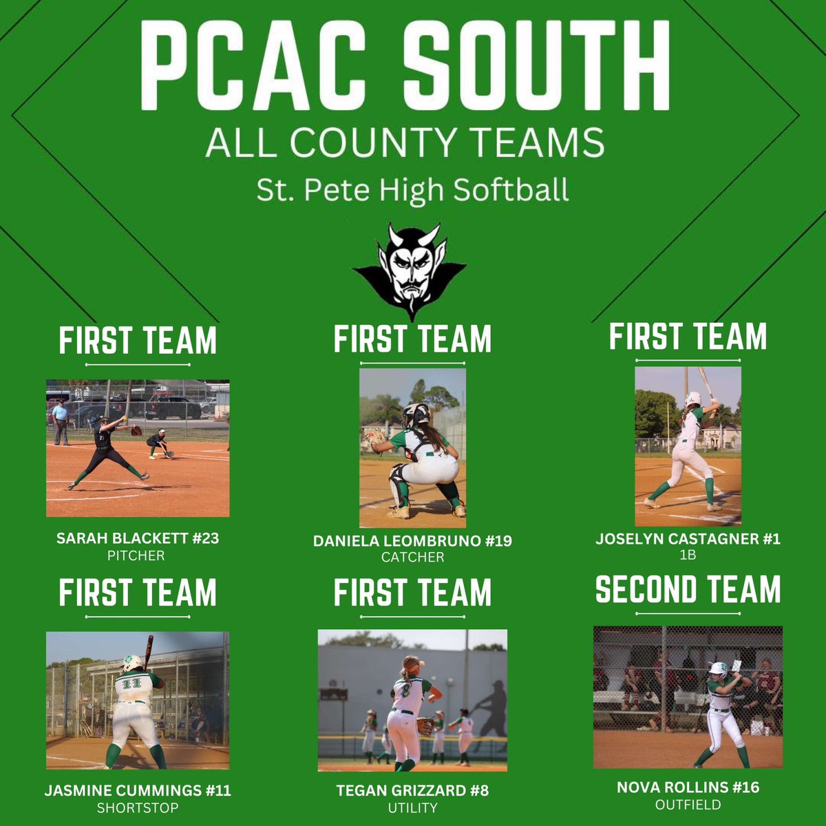 GreenDevilSB's tweet photo. 6 Green Devils representing St. Pete on the PCAC South All County teams this season!!! https://t.co/NSJhUTi4rR