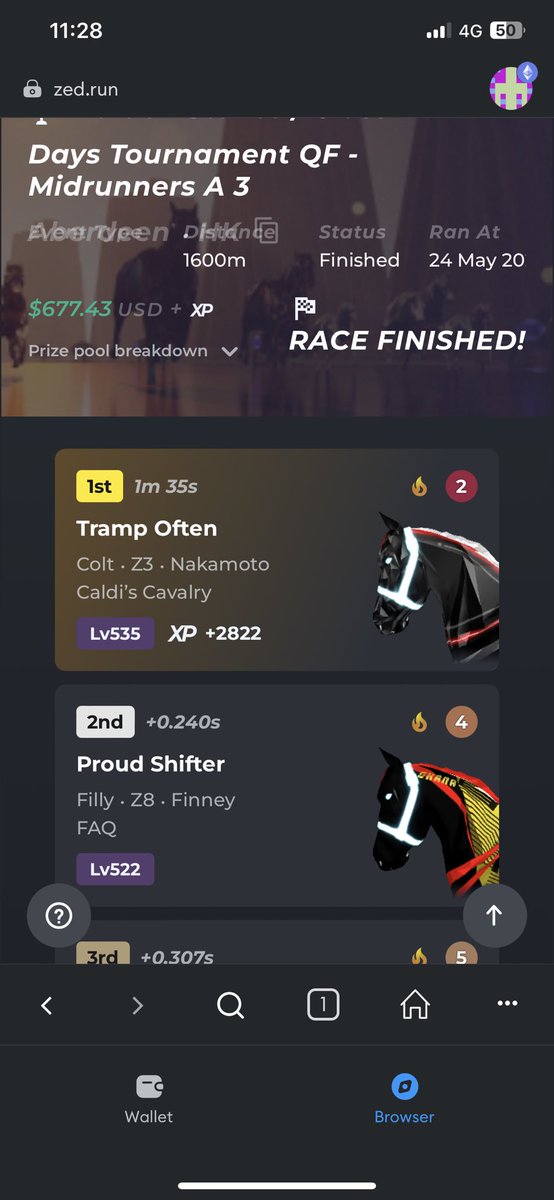 CaldisCavalry's tweet image. So pumped with this Maiden tournament! 
2 x Internal Breeds (1 qualifier for 4th)
1 x External purchase to take out the EF in the C1 Mid 💥 💥 @zed_run #zedrun #FaithRestored