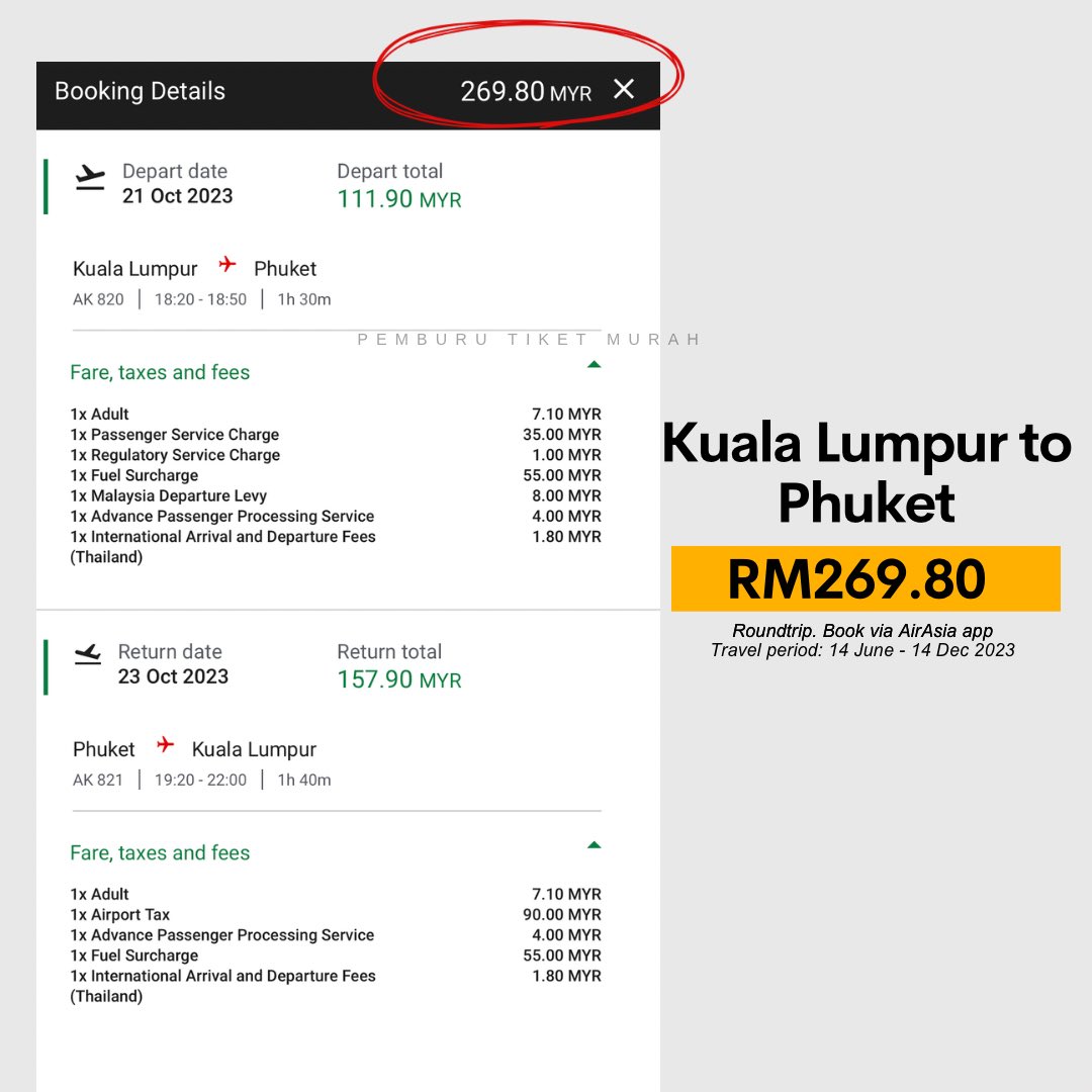 pmbrutiketmurah's tweet photo. Tiket murah ke Thailand! Flight sehala ke Bangkok RM99 je weh! 

KUL - Bangkok: RM99
KUL - Bangkok - KUL: RM244
KUL - Krabi - KUL: RM243
KUL - Phuket - KUL: RM270
KUL - Chiang Mai - KUL: RM360

Travel period: 14 Jun - 14 Dis 2023. Boleh terus tempah menggunakn app AirAsia! https://t.co/NBgSicQ3iI
