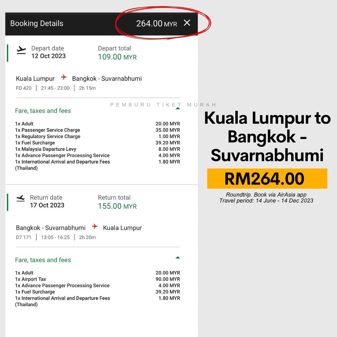 pmbrutiketmurah's tweet photo. Tiket murah ke Thailand! Flight sehala ke Bangkok RM99 je weh! 

KUL - Bangkok: RM99
KUL - Bangkok - KUL: RM244
KUL - Krabi - KUL: RM243
KUL - Phuket - KUL: RM270
KUL - Chiang Mai - KUL: RM360

Travel period: 14 Jun - 14 Dis 2023. Boleh terus tempah menggunakn app AirAsia! https://t.co/NBgSicQ3iI