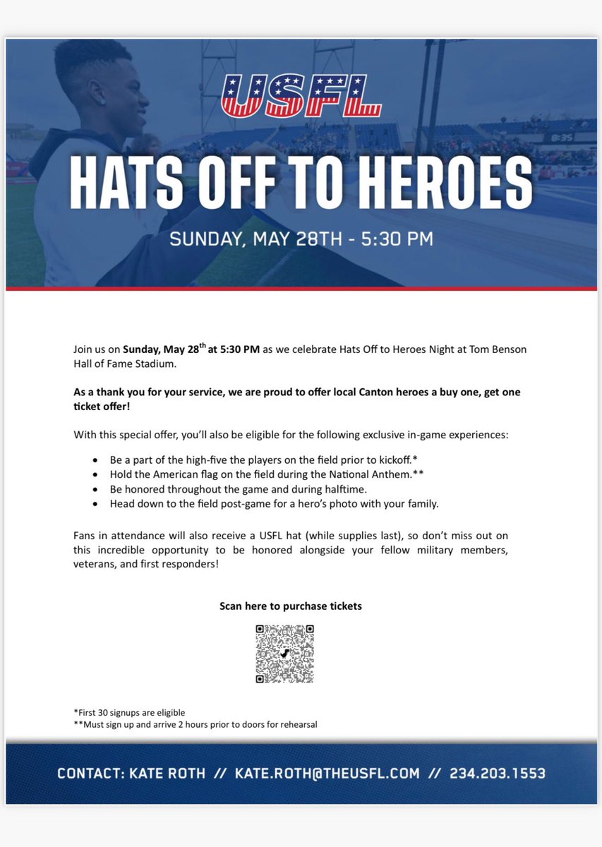coachjmt713's tweet photo. Come out this Sunday & help honor our nations hero’s while rooting on the #njgenerals! #usfl #football #profootballhalloffame #tombensonstadium 5:30 Kickoff https://t.co/AnIa7Jo5Gq