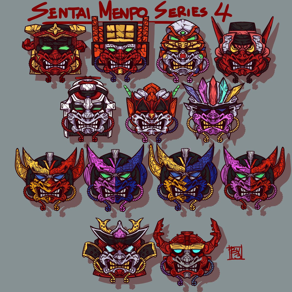 BY13x's tweet photo. Sentai Robo Menpō Series complete!
🎉
@ByThe13th
#art #doodle #drawing #fanart #supersentai #menpo #スーパー戦隊 #面頬 #Giantrobo #巨大ロボ #superrobo #スーパーロボ #tokusatsu #特撮 https://t.co/Kpo0Thlj8s