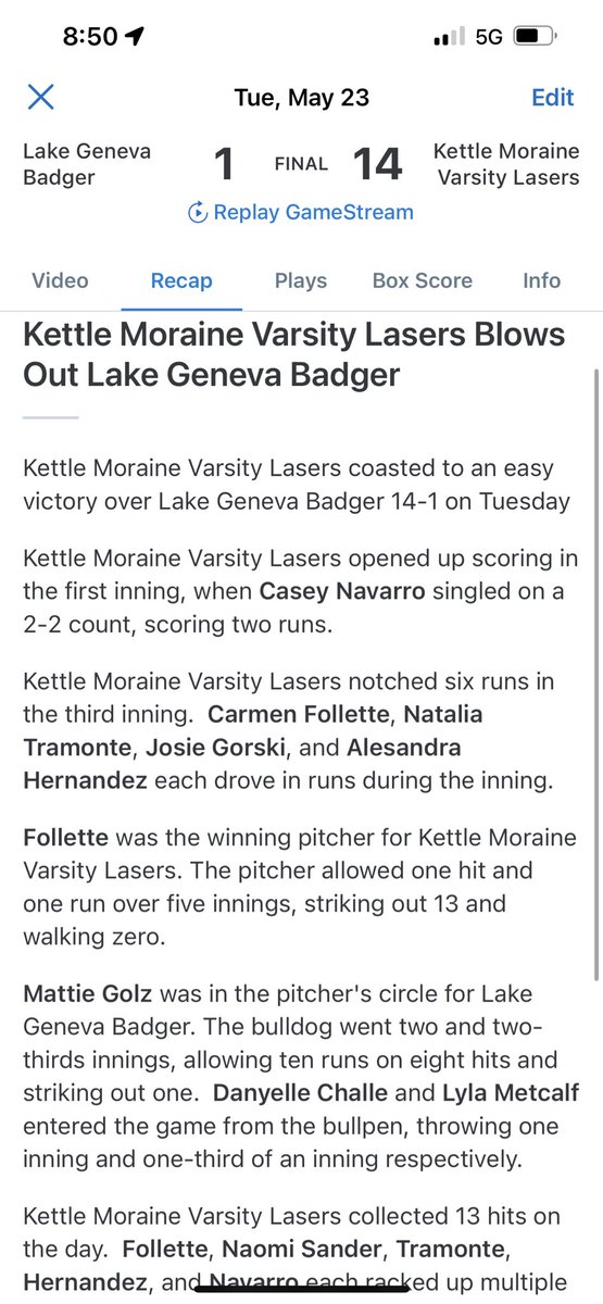 Kettle Moraine High School Softball tweet media