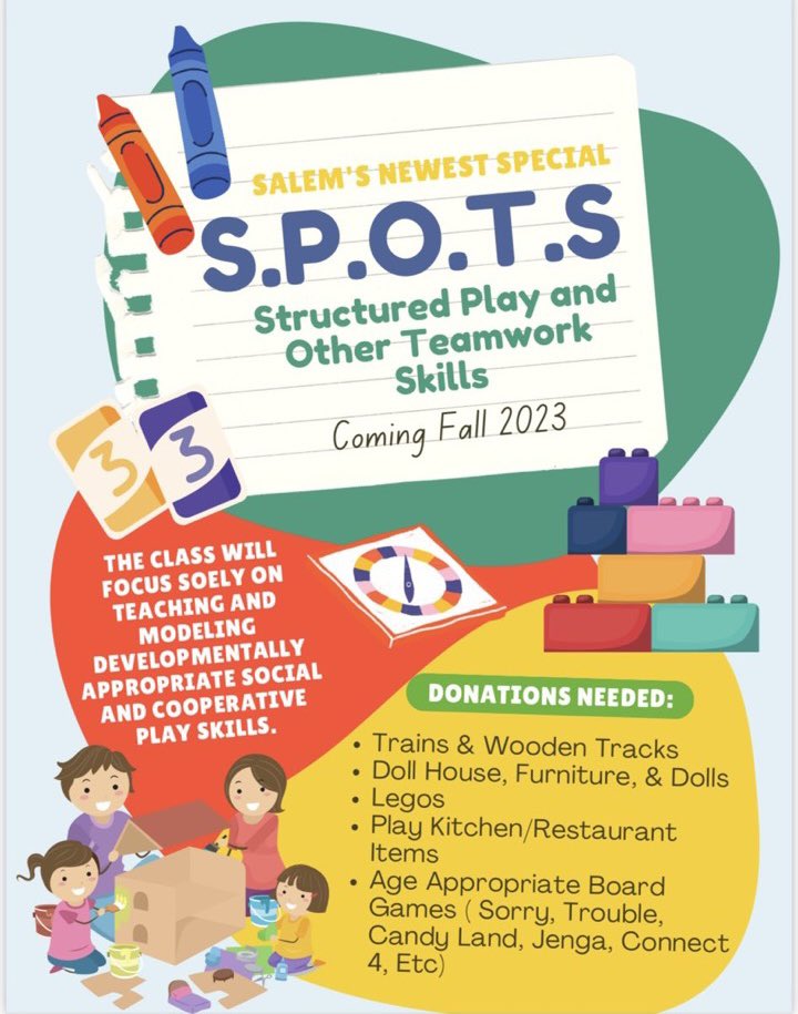 We need your help!!! Please help us collect materials for our new specials class designed to teach and model developmentally appropriate social and cooperative play skills! Gently used donations would be greatly appreciated :) <a href="/SalemElementary/">Salem Elementary</a>