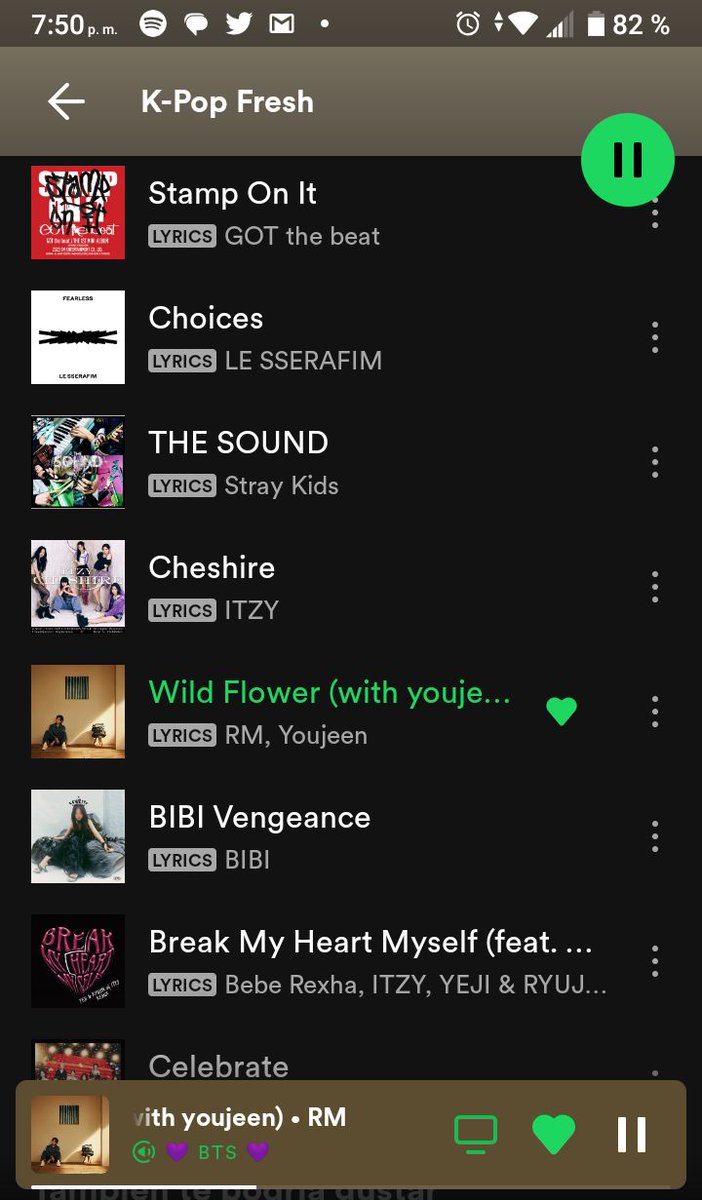 Smoke Sprite feat. RM of BTS 
Wild Flower de RM with Youjeen en la playlist K-Pop Fresh de Spotify #RM #SmokeSpritexRM #WildFlower #NowPlaying  open.spotify.com/playlist/37i9d…