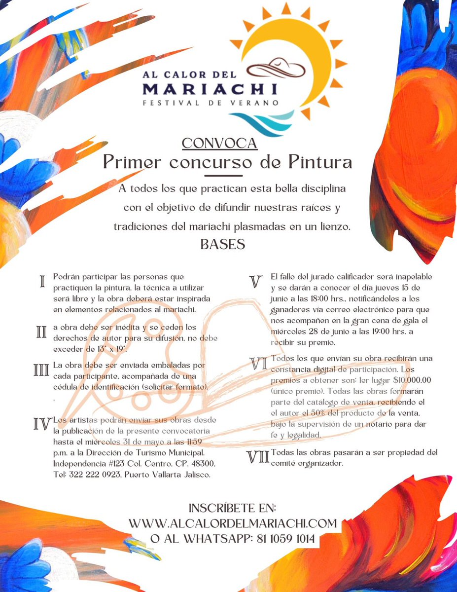 CONVOCATORIA
Primer concurso de pintura 🖼️🎨✨ ¡Revisa las bases y participa! #vivelaexperiencia #alcalordelmariachifestival #alcalordelmariachi