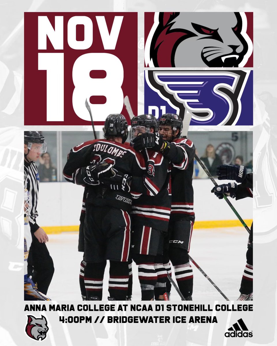 AMC_M_Hockey's tweet photo. The 23-24 season schedule will be out soon! Here’s a prelude on what’s to come. Nov 18th your @goAMCATS will take on NCAA DI Stonehill College @goannamaria https://t.co/S97zIw2XLB