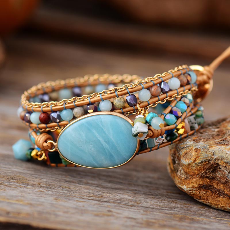 Boho Bracelet, 3 Layers Leather Wrap Bracelet, Ava Amazonite Beaded #bohojewelry #summerdress
$28.99
➤ bit.ly/3oi6teW