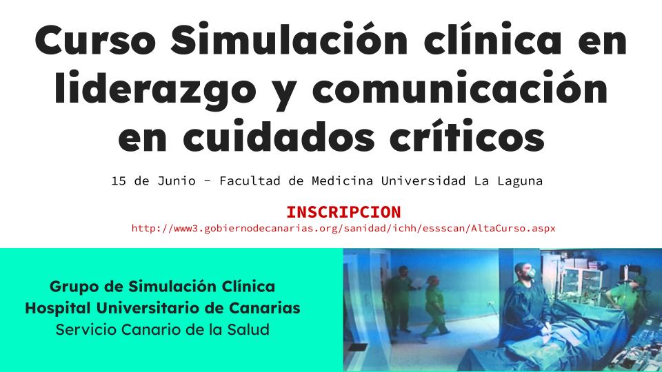 Os comparto un nuevo curso Simulación Clínica en nuestro nuevo centro de simulación en <a href="/medicina_ull/">Sección de Medicina ULL</a> #somoshuc Inscripciones <a href="/ESSSCAN/">ESSSCAN</a>  www3.gobiernodecanarias.org/sanidad/ichh/e… 
1⃣5⃣JUNIO