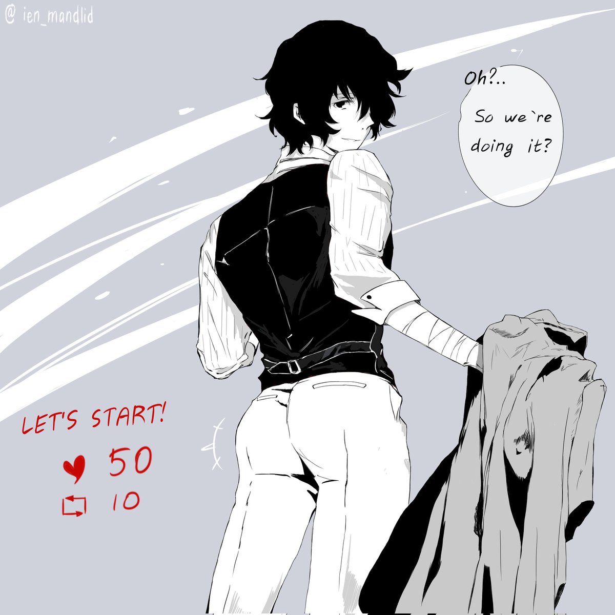 ien_mandlid's tweet photo. I graduated from uni and going to celebrate with a little #stripgame from Dazai 😙
#DazaiOsamu #bsd https://t.co/c8dCEeB8FY