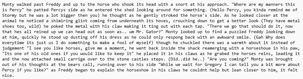 A Lil Sneek peek of Ch 5 of The Little Mergator for you folks waiting for the next chapter. If you don't know what that is it's a Monteddy AU based on the movie that you can find here archiveofourown.org/works/44171596 
It just reached like 40 kudos and I still can't believe it honestly 😊