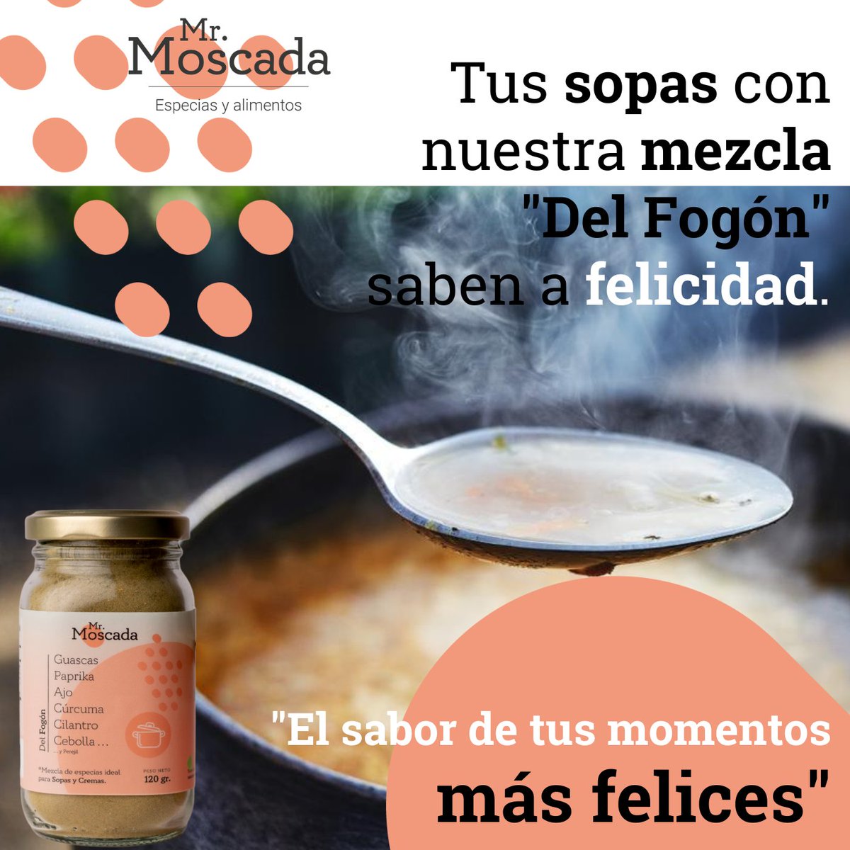 🌿#Especias Las sopas y cremas siempre son mejores con nuestra mezcla 'Del Fogón', te garantizamos excelente sabor y buenos momentos. 
#mejorlonatural #especiasnaturales #cocinafacil #cocinasaludable #MrMoscada 
Adquiéralas aquí: wa.link/y6o2ub
mrmoscada.com 😊