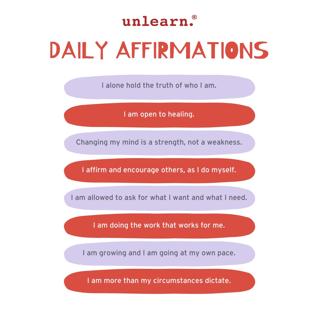 unlearn_com's tweet photo. Daily affirmations are such an important tool that can help us improve our quality of life. 

When you change your thoughts, you can change your emotions which inevitably can change your actions. 

What is your affirmation today? 

Tag/Share with a friend! 

#mentalhealth https://t.co/LAP57blFnB