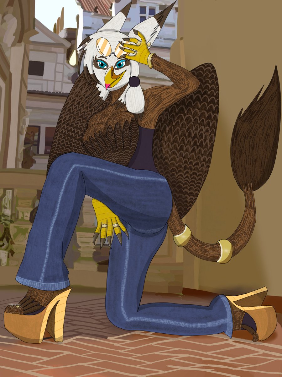 I am SO foxing close to finishing up Gryphina Curvehook the Female Gryphon, as it has taken me ~2-3 weeks, as I am almost done, blocking and detailing the background, as it looks like either an impressionist painting, or straight out of a Japanese anime! #GryphinaCurvehook