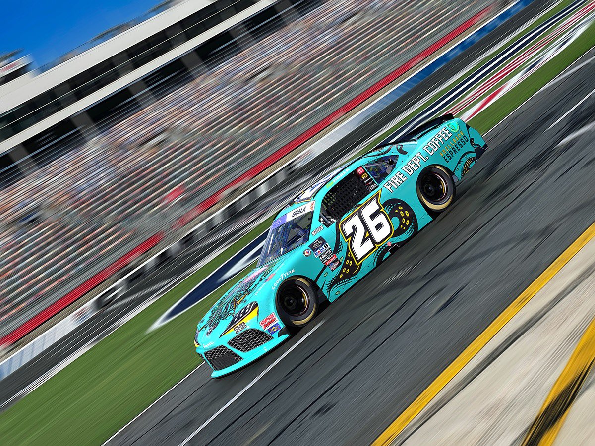 SamHuntRacing's tweet image. We’re taking this @firedeptcoffee Shellback Espresso hot rod to @CLTMotorSpdwy on Saturday to honor all of the U.S. Veterans and Military on this Memorial Day weekend 🇺🇸 

Saturday. 300 miles. 1pm EST. FS1. 

#FireDeptCoffee | #Shellback | #Alsco300 | #TeamToyota | @KazGrala