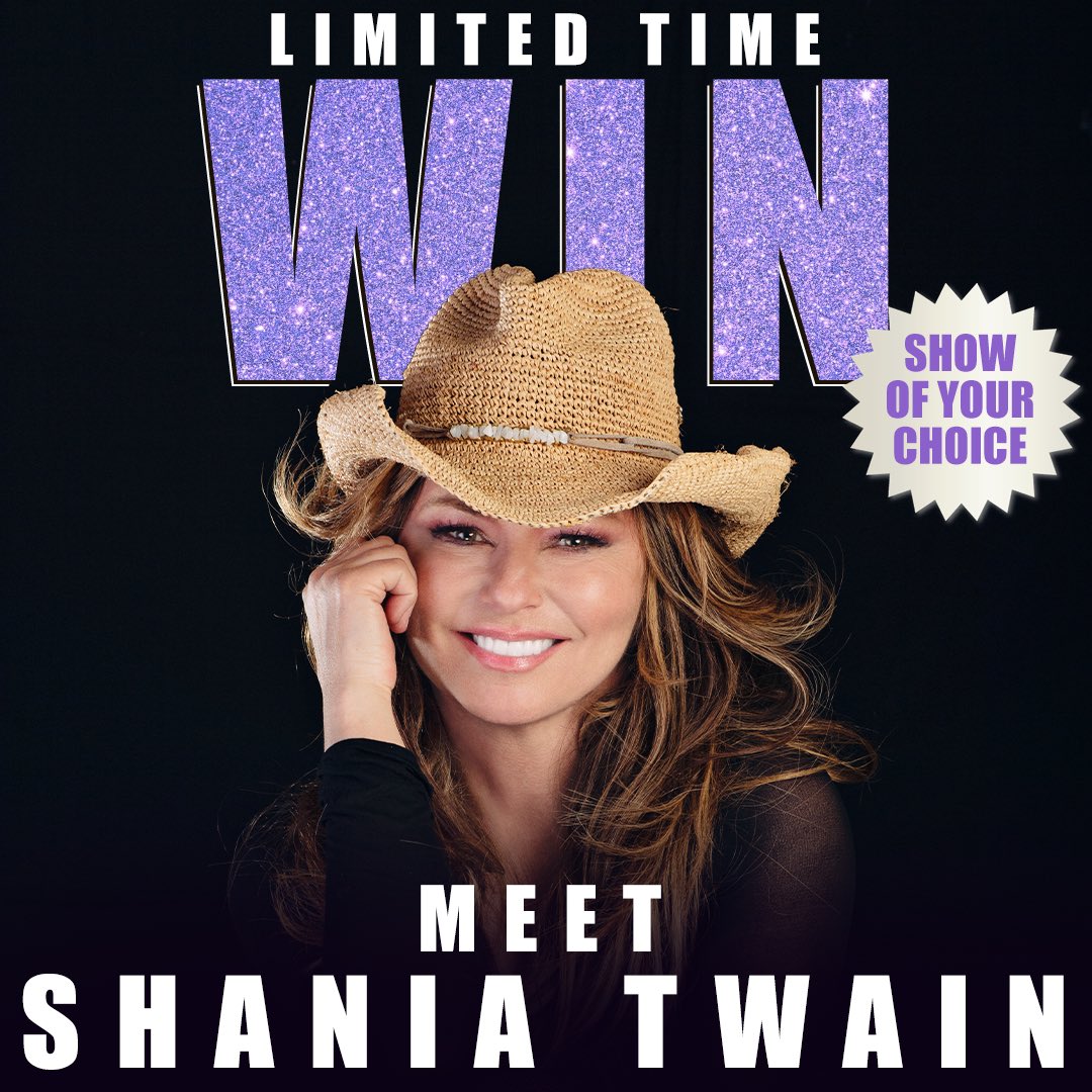 Limited time offer from @shaniakidscan! Meet me at a show of your choice with VIP tickets 🎫 Plus, you'll be in the running to win a VIP experience in Toronto. Entries support my charity SKC at WinShania.com ❤️