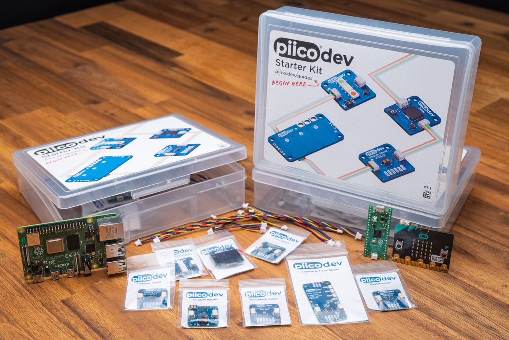 CoreElecAU's tweet photo. We talk a lot about our #PiicoDev modules, with all the sensors and adapters. So if you're unsure of how to get started, check out the PiicoDev Starter Kits, a trove of goodies that will have you coding your favourite #MicroPython devices in no time. https://t.co/RDbgk1cxxh https://t.co/5TT9rEirSG