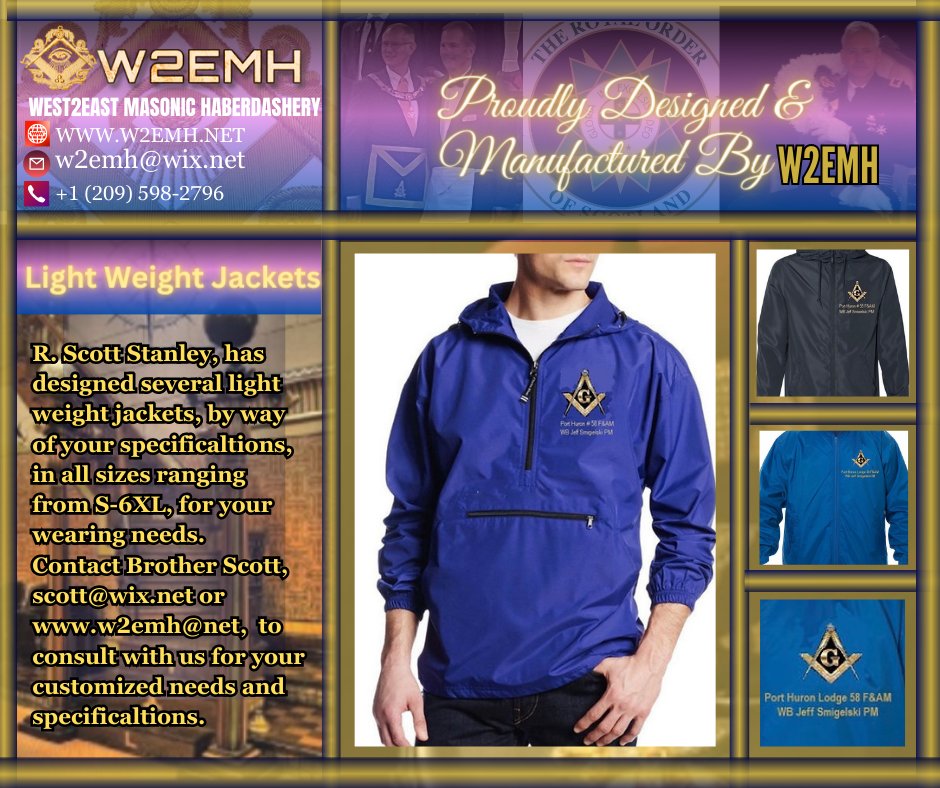 We deal in Customized light Weight masonic  jackets, Shriners jackets etc. Custom logo and personalized lettering. 
✉️ w2emh@wix.net  🕸️ w2wemh.net 

🤙 +1 (209) 598-2796

🤙 +1 (662) 424-2920

#shriners #shriner #masonic #Freemasons