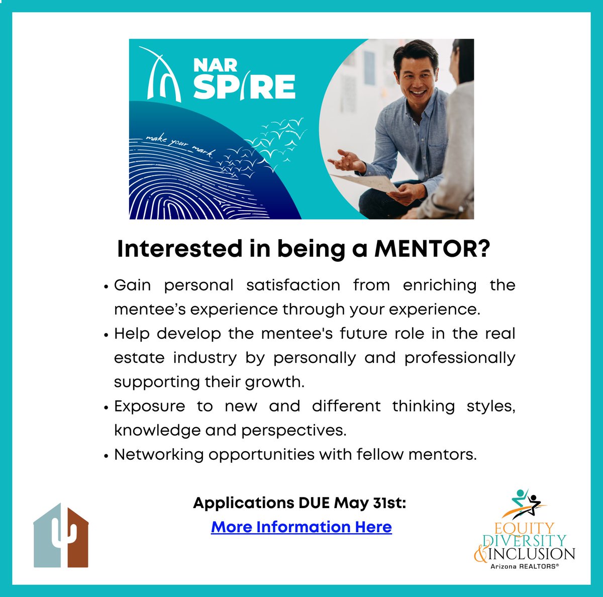 AZ_REALTORS's tweet photo. Feel like sharing your #RealEstate knowledge and experience to help the next generation in the industry?

We're looking for mentors to join the @nardotrealtor Spire program before 5/31 >> https://t.co/0EHtFIS6J0 

#arizonarealtors #mentoring #realestateexpert https://t.co/AQWdh1FfbK