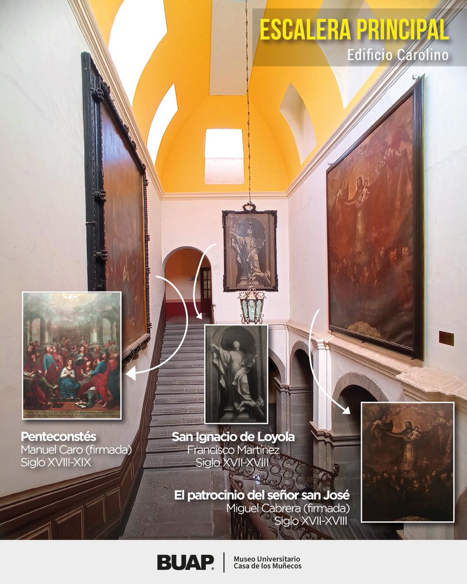 museounibuap's tweet image. Las escaleras principales del Edificio Carolino, resguardan grandes obras pictóricas.
Te compartimos algunas de ellas. 🤩

#MuseoBUAP #EdificioCarolino #BUAP #Pintura