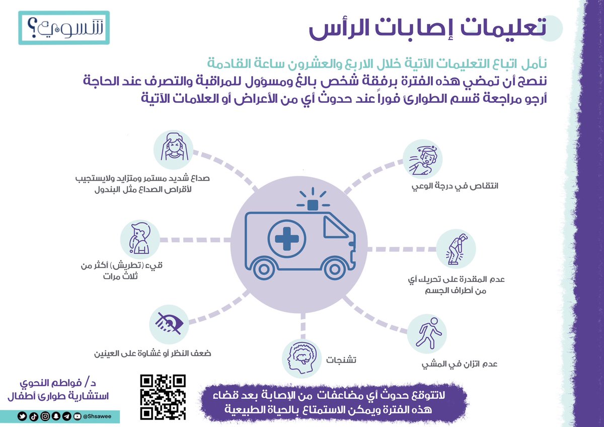 shsawee's tweet photo. تعليمات اصابات الرأس في الاطفال #شسوي #تعليمات #اصابات #الرأس  #الاطفال #دكتورة_فواطم https://t.co/7YJprDRRSq