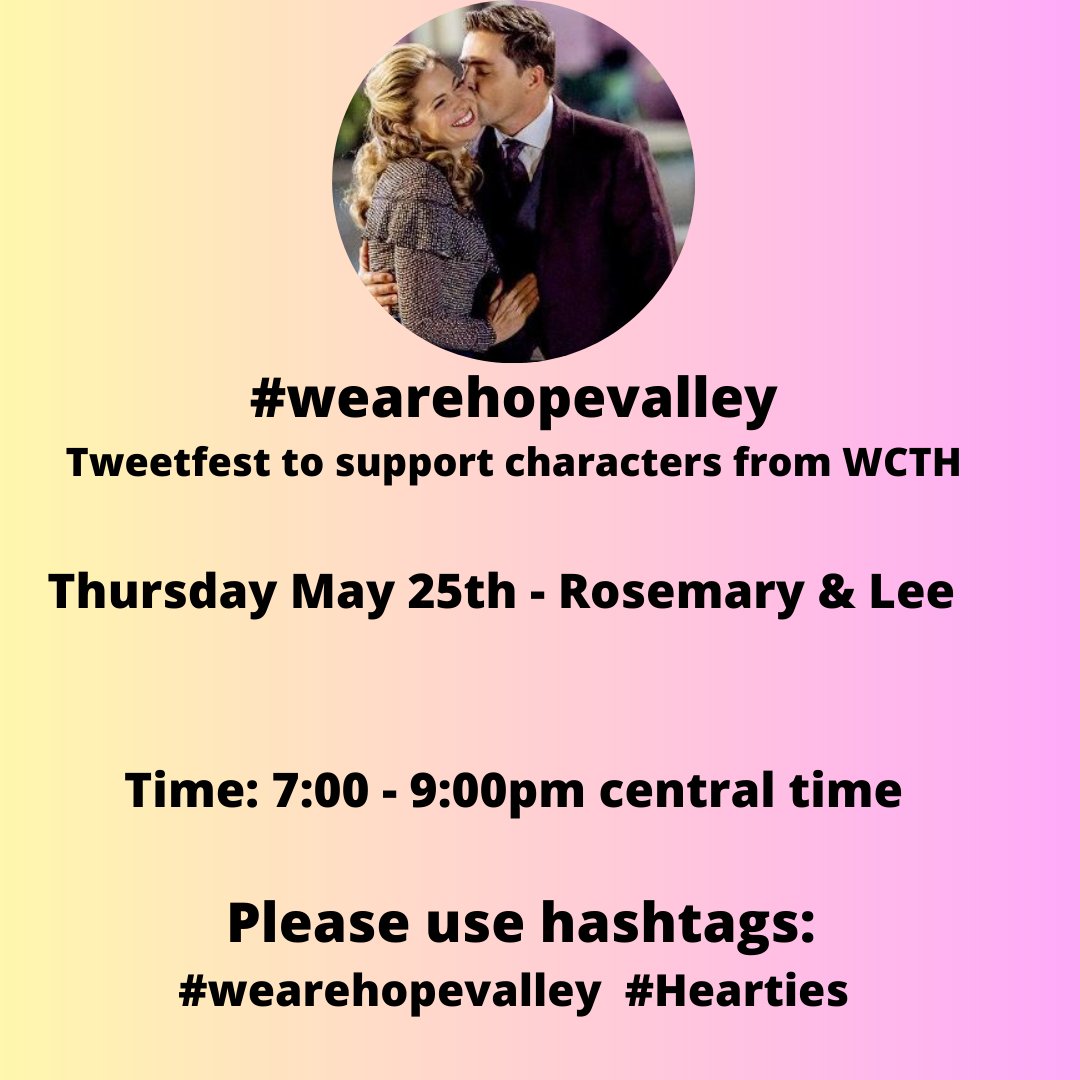 Do you love Rosie & Lee Coulter?

Join me & other #Hearties for this week's tweetfest.

  #wearehopevalley #WCTH #whencallstheheart #hallmarkies