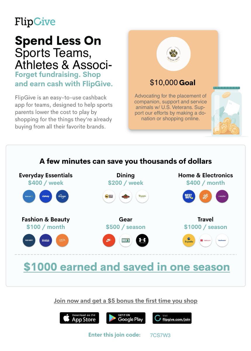 vetswithpets00's tweet photo. Vets w/ Pets is #fundraising with @FlipGive. Please shop for your needs at our team store online to #support our efforts & help #vetswithpets in need.
#donations #veterans #military #shopping #onlineshopping #virtualmall #petowners #pets #petlover #travel https://t.co/jlF4LwrnsH https://t.co/XLgc0va3lV