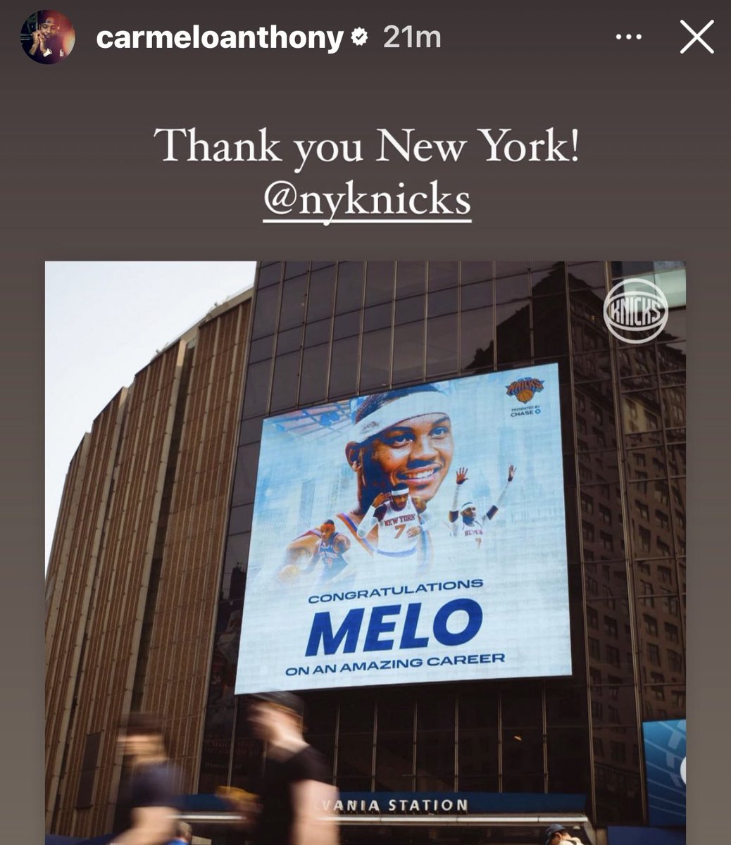 NBA_NewYork's tweet photo. Carmelo Anthony on IG: “Thank you New York!” https://t.co/fyDdEO0gkE