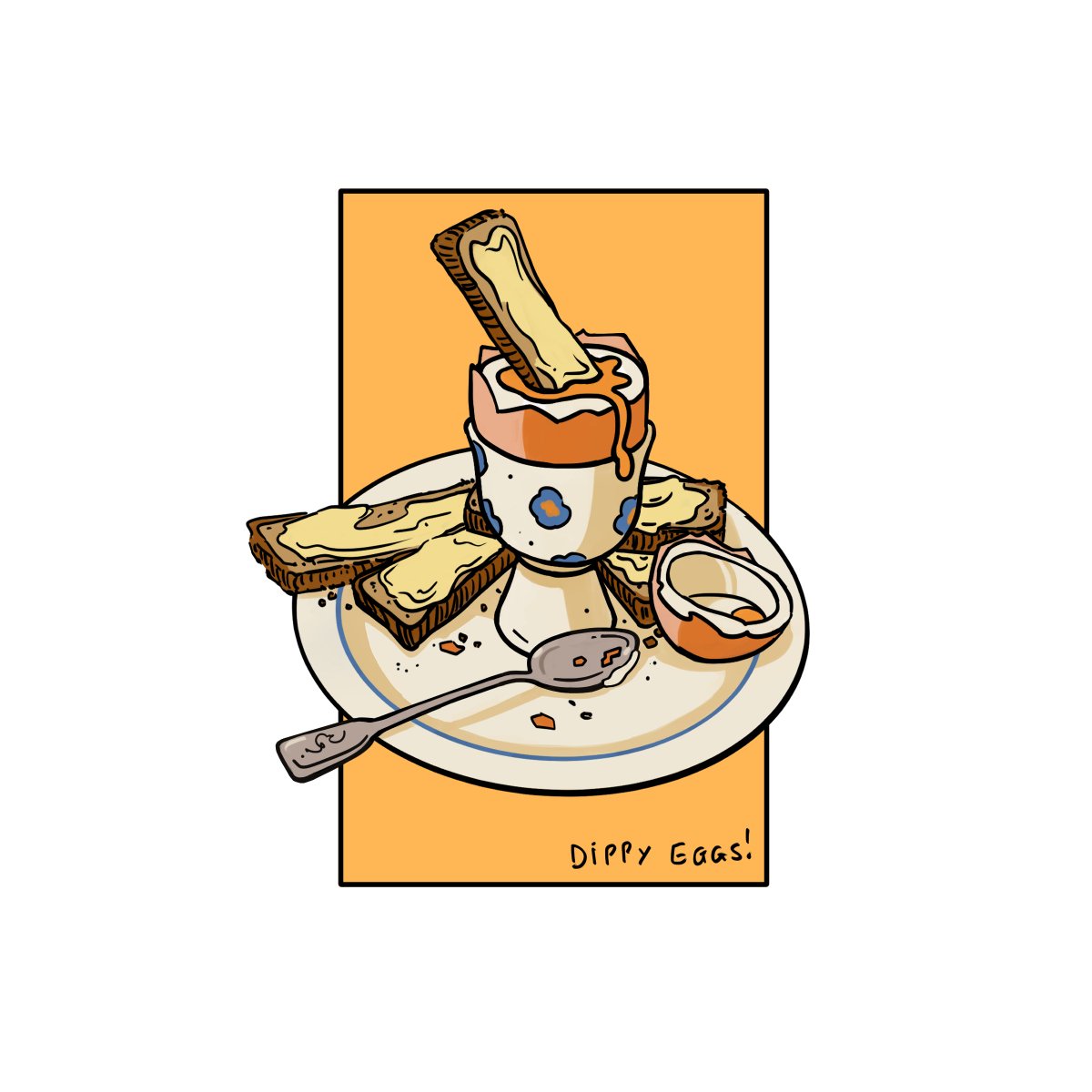 Childhood favourite, dippy eggs with soldiers :) #illustration