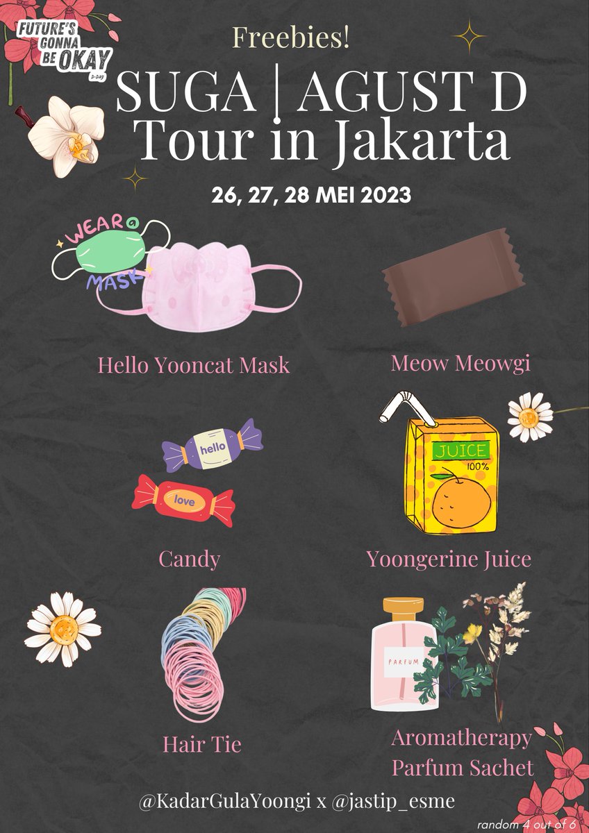 KadarGulaYoongi's tweet photo. ♥[RT &amp; like are appreciated]♥

✦SUGA | AGUST D Tour in Jakarta✦
Freebies by @KadarGulaYoongi x @jastip_esme

🗓Day 1/Day 2/Day 3 (26, 27, 28 Mei 2023)
🏟ICE BSD
⚠limited quantity⚠
💗hope you like it!

#AgustDTourInJakarta 
#Agustd_SUGA_Jakarta #AgustD_SUGA_Tour_in_Jakarta https://t.co/kqloDB9AfQ