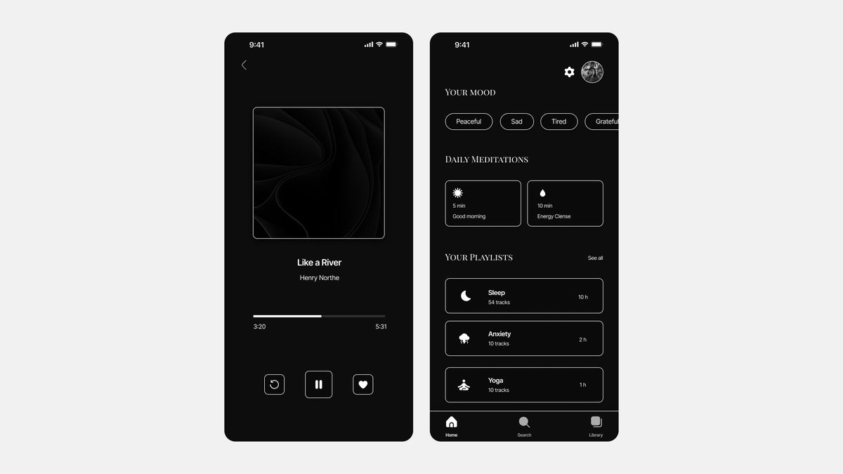 Day 009 of #DailyUI challenge - Music Player for meditation or mindfulness ⬛️
Behance: rb.gy/1andy