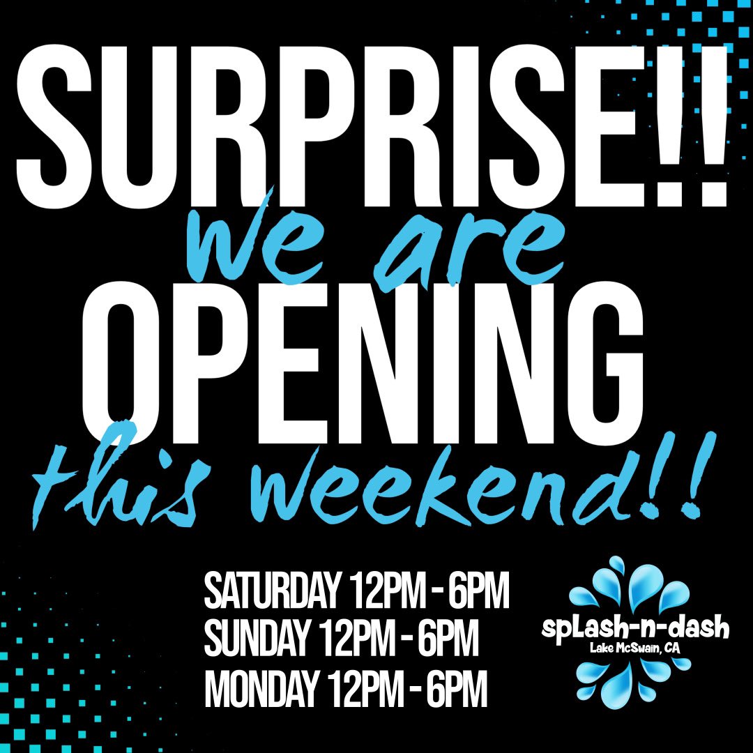 mysplashndash's tweet photo. For the first time ever, we will be opening for Memorial Day weekend!!  Come play with us Saturday, Sunday AND Monday from Noon - 6pm! 💦 #inflatablewaterpark #softopen #SummerHappensHere #familyfun #holidayweekend #surprise #memorialdayweekend2023 #summerkickoff2023 https://t.co/TzSif1YvYc