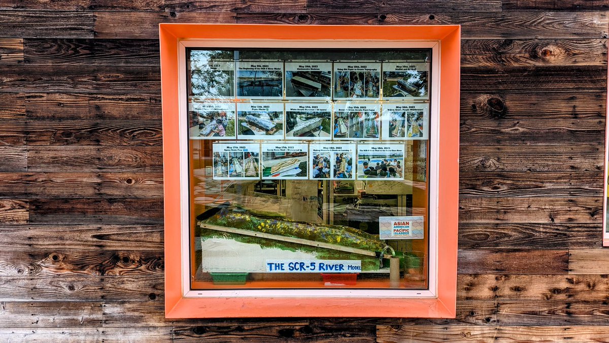 #TheSCR5RiverProject:

Our semi-permanent home for the SCR-5 River! 🏞️🏗️

The model lives in this window/portal to spread learning to anyone who passes by our building 💧♒

We also made a visual timeline to show our entire design process 📝🪜

#rioschools @RioSTEAMSchool