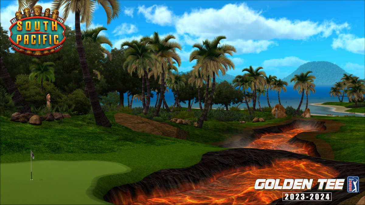 GoldenTee's tweet photo. #GoldenTee @PGATOUR &amp; LIVE 2023-2024 are almost here!

Five BRAND NEW fantasy golf courses are coming to GT, and here is your first look at the dangerously stunning South Pacific! 🌋 https://t.co/vfCN6LH2cP