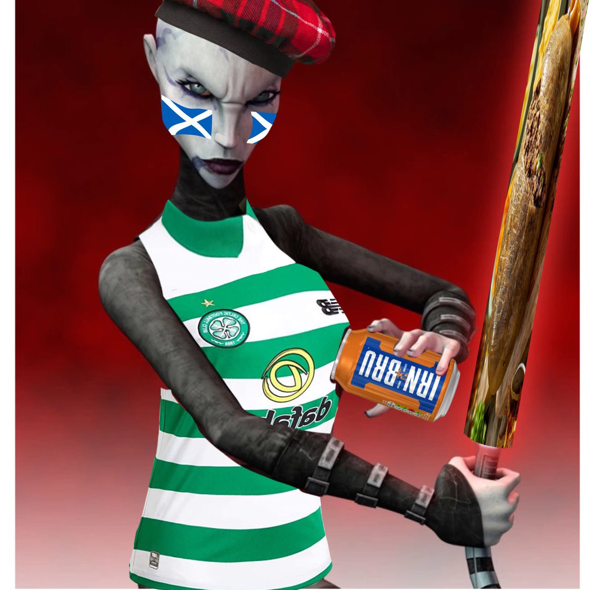 scottish asajj ventress for your consideration. yes her saber is a stretched png of haggis.