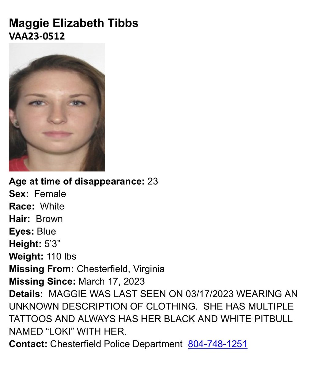From the VSP missing persons website:  #missingperson #chesterfieldva