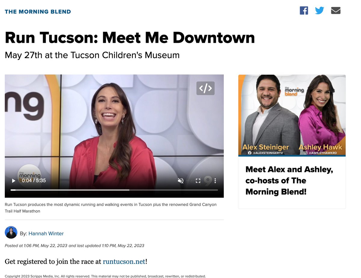 Thanks to Tim at <a href="/tmcaznews/">TMC Health</a> and Tia for talking with <a href="/kgun9/">KGUN 9</a> about the TMC Meet Me Downtown  kgun9.com/the-morning-bl… 

  <a href="/RRCAnational/">RRCA</a>  <a href="/VisitTucsonAZ/">Tucson AZ</a>  <a href="/DowntownTucson/">Downtown Tucson</a> <a href="/whatsuptucson/">Whats Up Tucson</a> <a href="/TucsonStar/">Arizona Daily Star</a>  <a href="/TucsonSentinel/">Tucson Sentinel</a> <a href="/totallytucson/">TOTALLY TUCSON</a> <a href="/TucsonRomero/">Regina Romero</a>