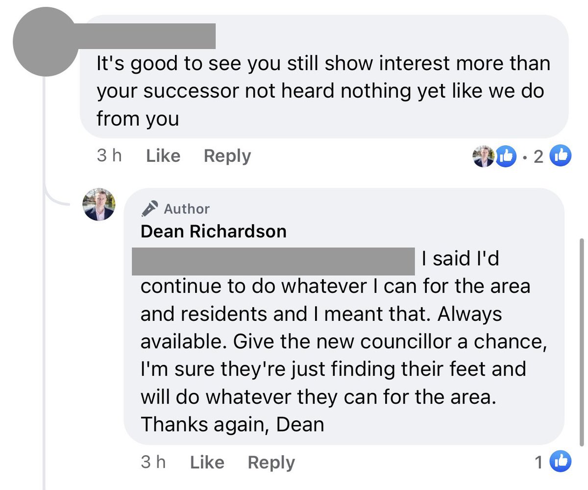 Earlier this month, this councillor lost their seat at the election.

What they did next was… well, you can see for yourself!

I’ve blanked a few names out for privacy - although they are publicly visible on the page anyway.